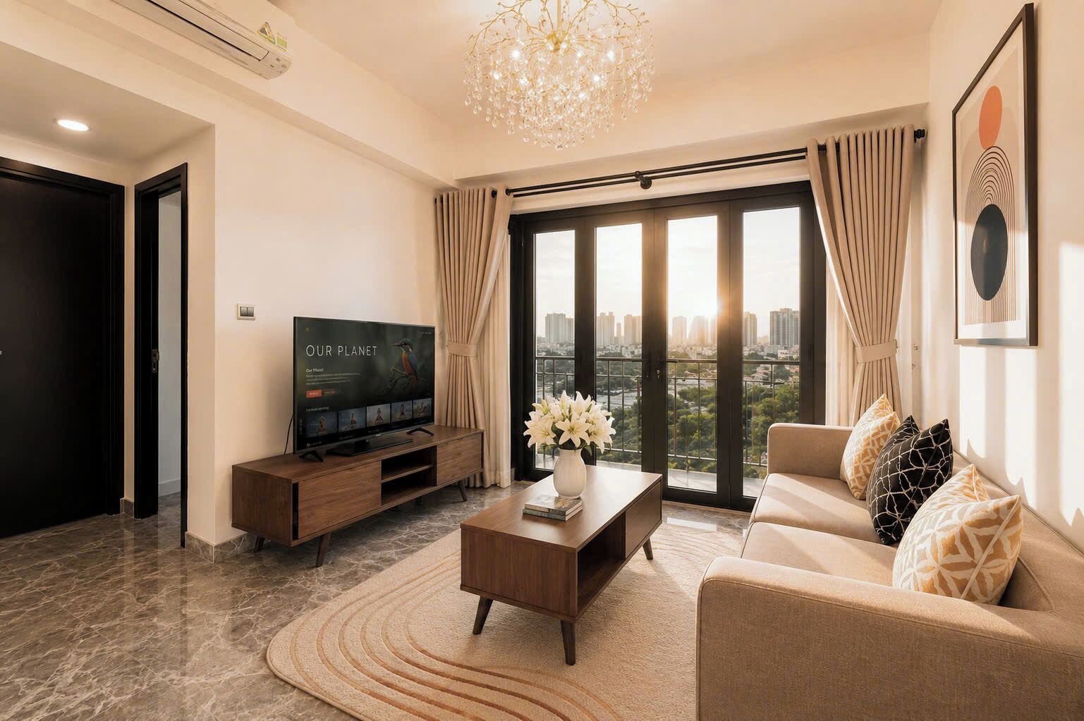 Superior Apartment, 2 Bedrooms, Kitchen, City View | Living area | 35-inch Smart TV with digital channels