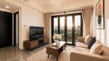 Superior Apartment, 2 Bedrooms, Kitchen, City View | Living area | 35-inch Smart TV with digital channels