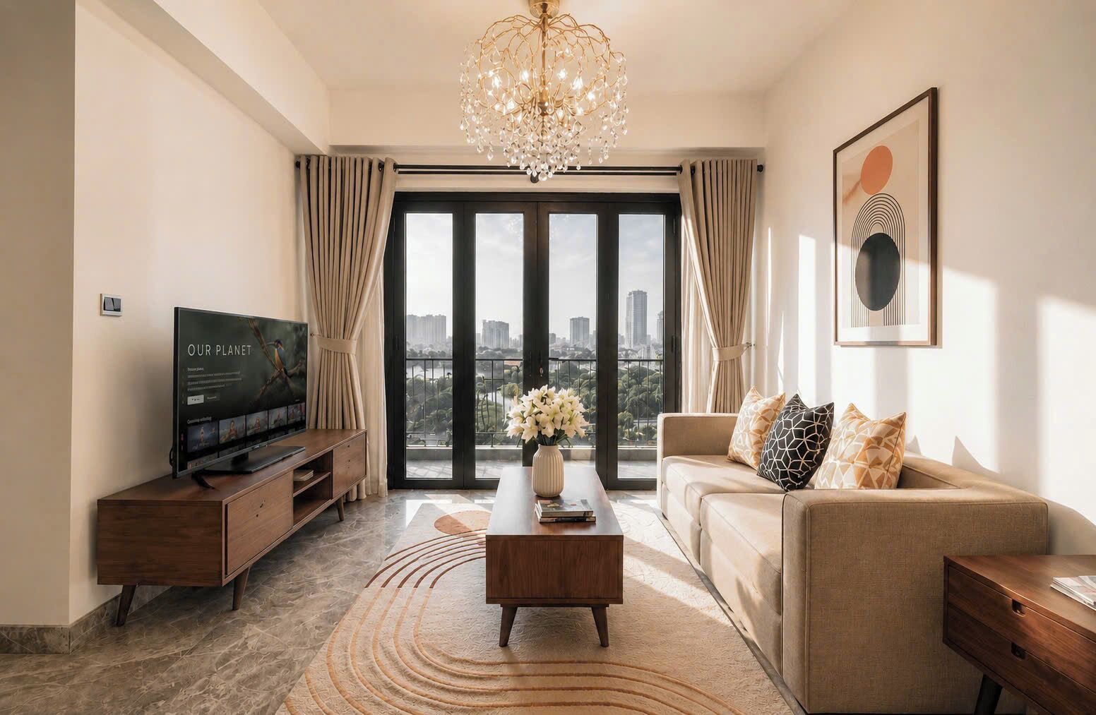 Superior Apartment, 2 Bedrooms, Kitchen, City View | Living area | 35-inch Smart TV with digital channels