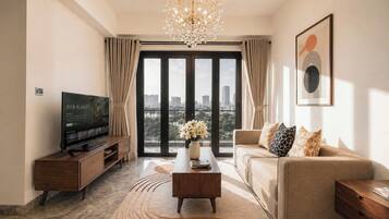 Superior Apartment, 2 Bedrooms, Kitchen, City View | Living area | 35-inch Smart TV with digital channels