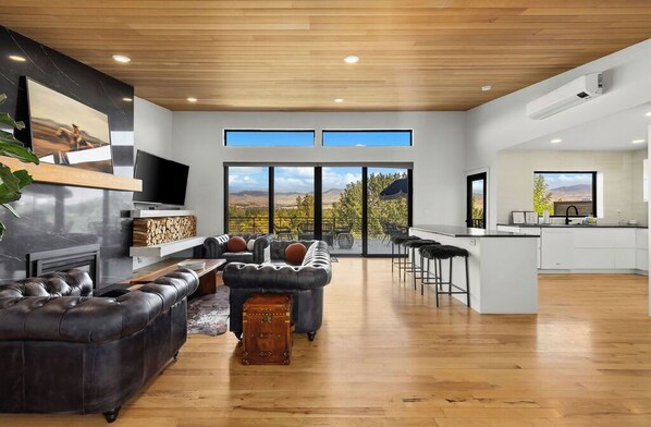 Smart TV, fireplace, computer monitors