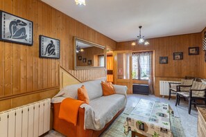 Televisión, chimenea, reproductor de DVD