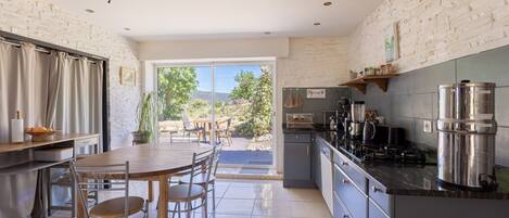 Fridge, stovetop, dishwasher, electric kettle