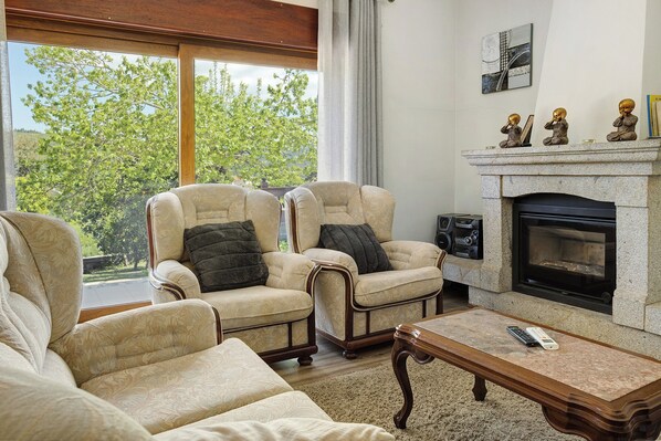 Televisión y chimenea 