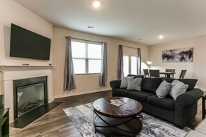 TV, fireplace, offices