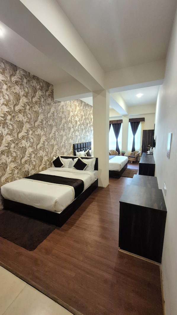 Quadruple Room, Mountain View | Premium bedding, memory foam beds, desk, laptop workspace