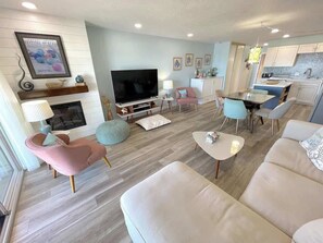 TV, fireplace, offices