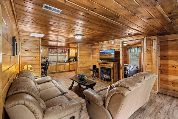 テレビ、暖炉、DVD プレーヤー