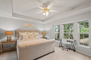 4 bedrooms, desk, iron/ironing board, travel cot