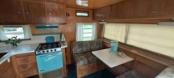 Stovetop, coffee/tea maker - 50's Rambler RV, Rustic Mid-Century RV (Story)