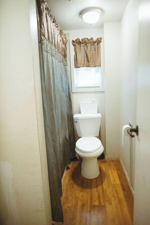 Shower, towels, toilet paper