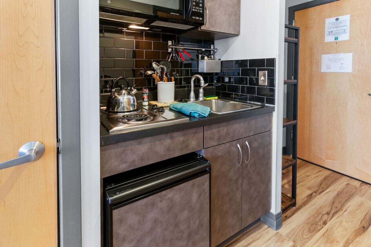Microwave, stovetop, coffee/tea maker, toaster