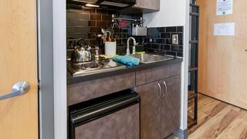 Microwave, stovetop, coffee/tea maker, toaster