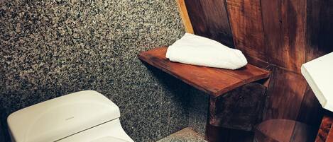 Towels, soap, shampoo, toilet paper