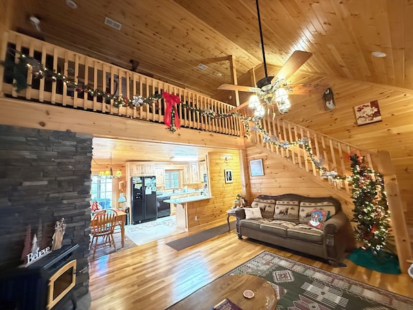 Smart TV, fireplace, table football, books