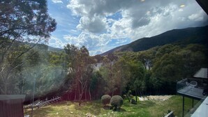Vista de un paisaje montañoso con árboles y cielo despejado.