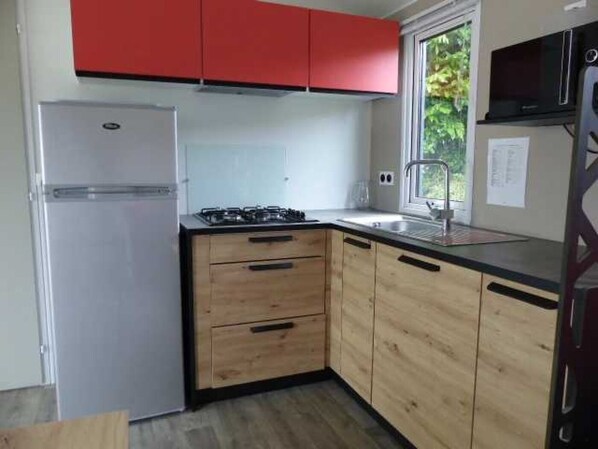 Fridge, microwave, stovetop