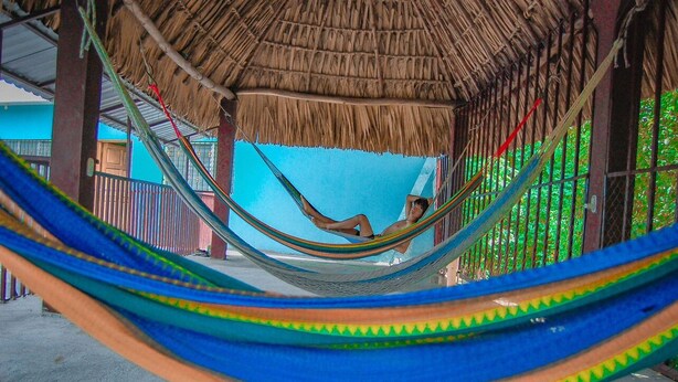 A hammock under a thatched roof structure. - Pacific Paradise (Champerico)