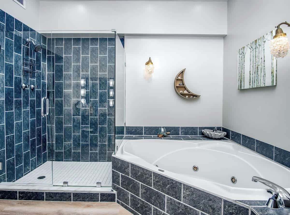 Shower, hair dryer, shampoo