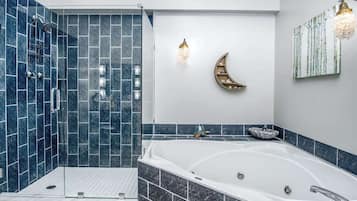 Shower, hair dryer, shampoo