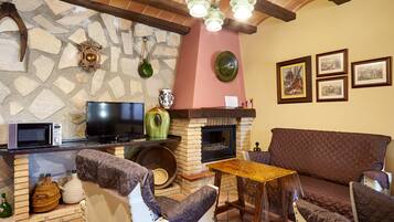 Een televisie en een open haard