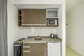 Fridge, microwave, oven, electric kettle