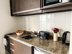 Fridge, microwave, oven, electric kettle