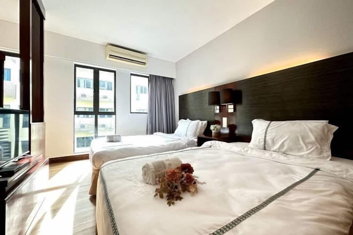 Premium bedding, Select Comfort beds, blackout drapes, soundproofing