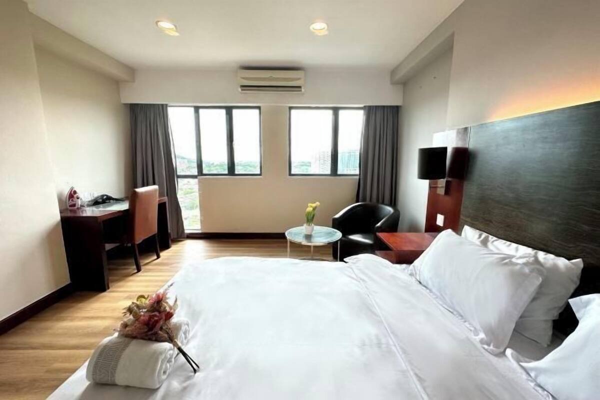 Premium bedding, Select Comfort beds, blackout drapes, soundproofing