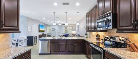 Fridge, microwave, oven, dishwasher