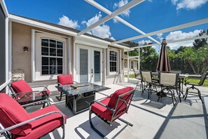 House (2 Bedrooms) | Interior - Fire Table & Home Gym: Secluded Naples Home (Naples)