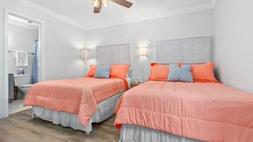 2 bedrooms, desk, iron/ironing board, travel crib