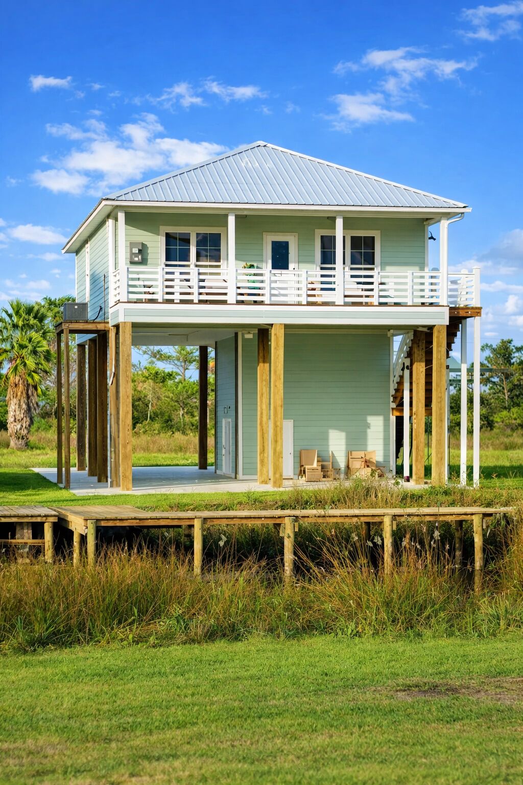Canal-front home with preserved native wetland buffer and private pier.