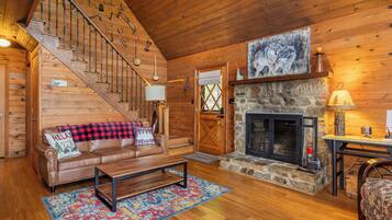 Smart TV, fireplace, foosball, books