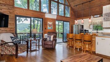 Smart TV, fireplace, foosball, books