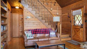 Smart TV, fireplace, foosball, books