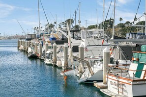 A marina with multiple boats docked, featuring a variety of boat sizes and types. - Oceanfront 2BR/2BA Condo in Oceanside with Amazing Beach Access has AC! (Oceanside)