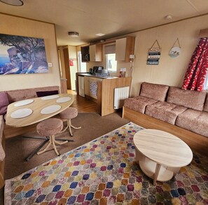 Chalet | Living area | TV, fireplace - 3 Bed Standard Caravan Robinhood (Rhyl)