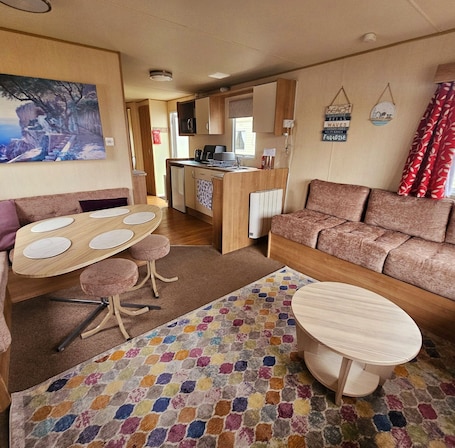 Chalet | Living area | TV, fireplace. 3 Bed Standard Caravan Robinhood