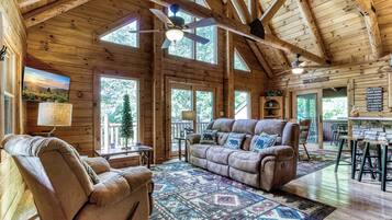 TV, fireplace, DVD player, foosball