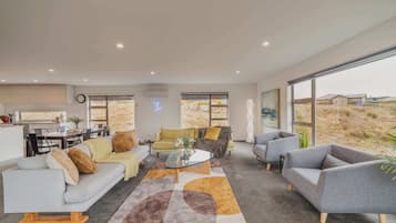 TV, fireplace, table football