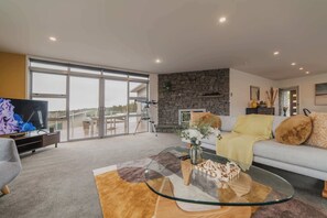 TV, fireplace, foosball