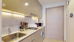 Fridge, microwave, stovetop, toaster