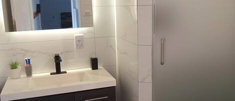 Hair dryer, towels, toilet paper