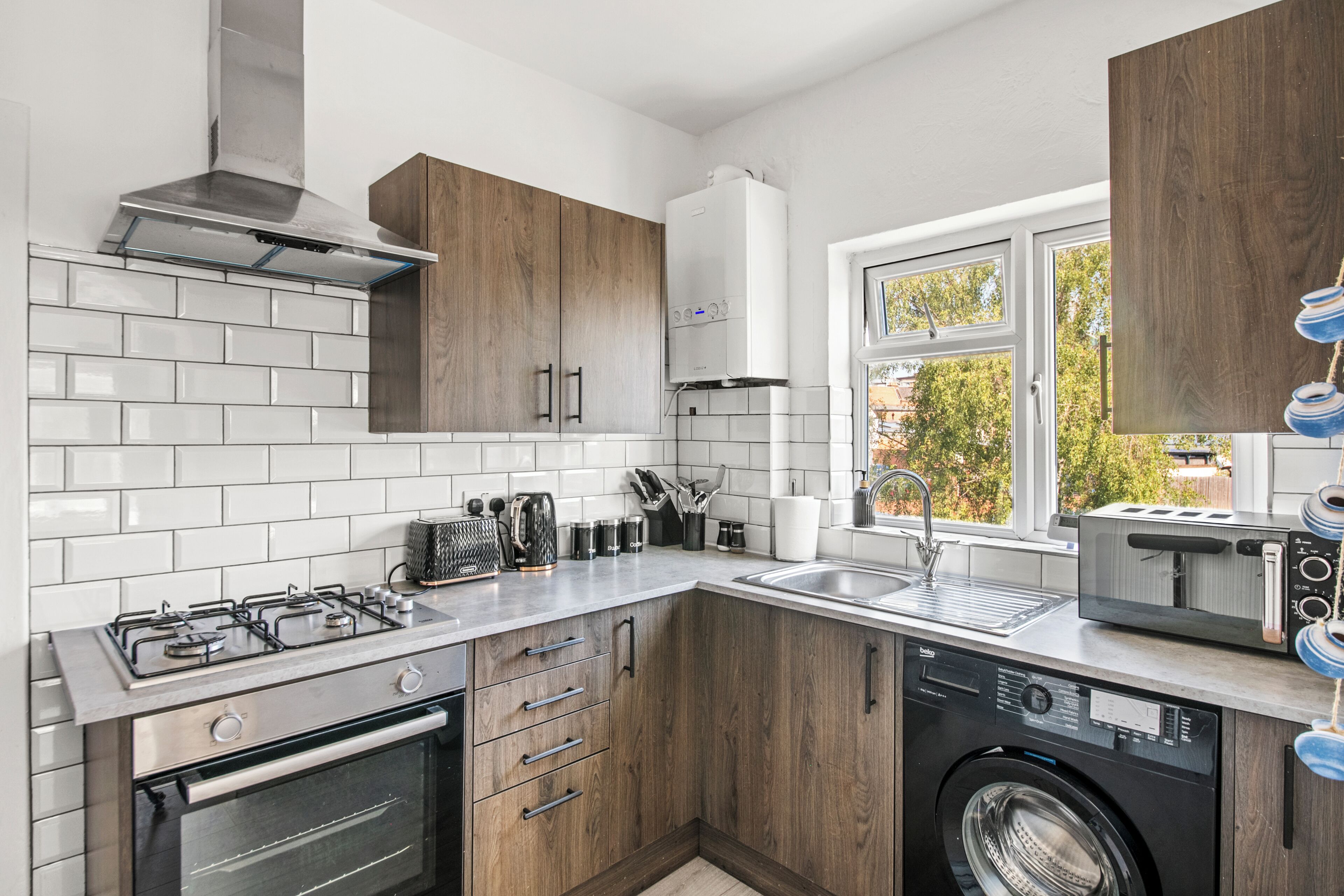 Fridge, microwave, dishwasher, toaster