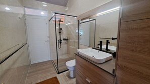 Ducha, secador de pelo y toallas