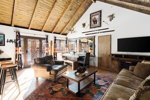 TV, fireplace, foosball