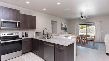 Fridge, microwave, oven, dishwasher