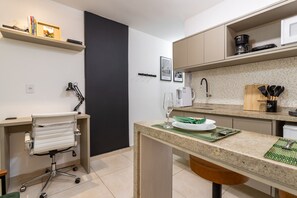 Microwave, stovetop, coffee/tea maker