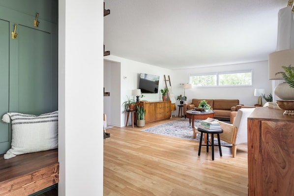 Smart TV, foosball, table tennis, books